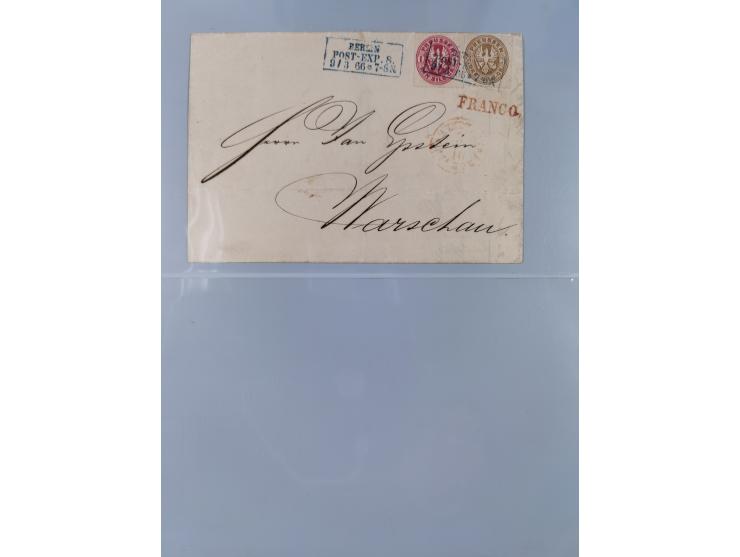 1850/67 (ca.), 37 Briefe und Ganzsachen sowie zwei Vorderseiten, fast ausschließlich Auslands-Frankaturen nach Belgien, Dänem