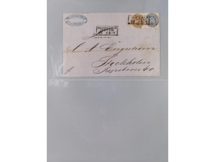 1850/67 (ca.), 37 Briefe und Ganzsachen sowie zwei Vorderseiten, fast ausschließlich Auslands-Frankaturen nach Belgien, Dänem