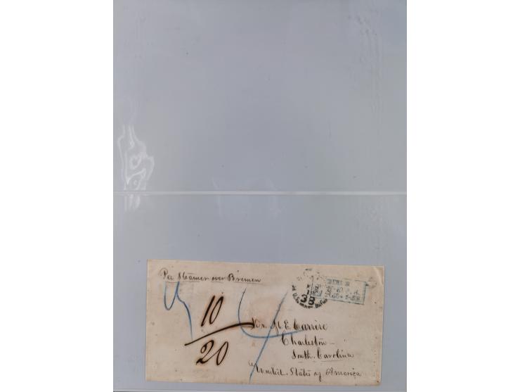 1850/67 (ca.), 37 Briefe und Ganzsachen sowie zwei Vorderseiten, fast ausschließlich Auslands-Frankaturen nach Belgien, Dänem