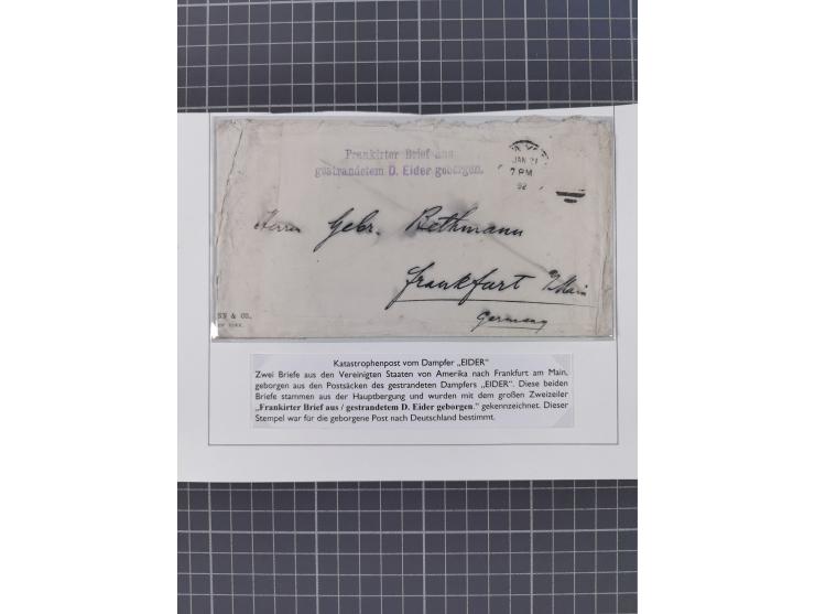 1892, Partie mit fünf Briefen vom Schiffsunglück “Dampfer Eider”, dabei je zwei Briefe mit L2 “Frankirter Brief aus gestrande