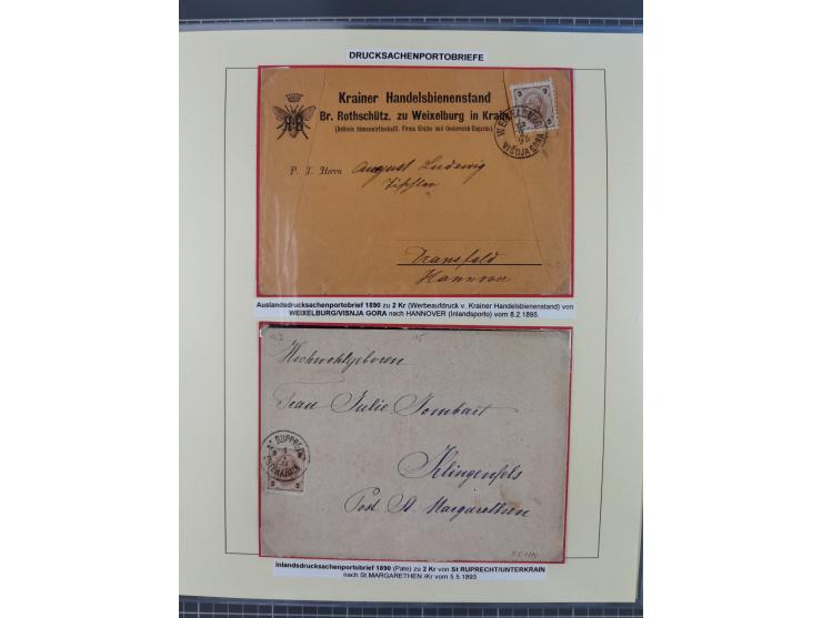 1885/99, umfangreiche Krain Briefsammlung mit über 140 Briefen und Karten, viele Mehrfach- und Mischfrankaturen sowie weitere