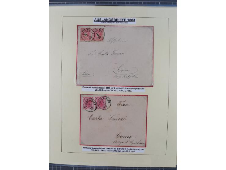 1885/99, umfangreiche Krain Briefsammlung mit über 140 Briefen und Karten, viele Mehrfach- und Mischfrankaturen sowie weitere
