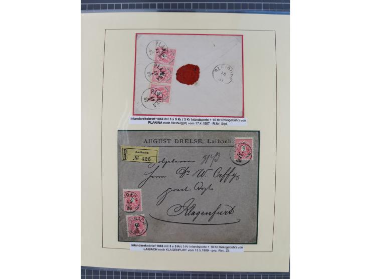 1885/99, umfangreiche Krain Briefsammlung mit über 140 Briefen und Karten, viele Mehrfach- und Mischfrankaturen sowie weitere