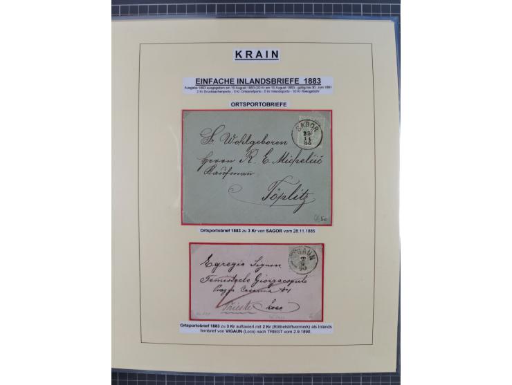 1885/99, umfangreiche Krain Briefsammlung mit über 140 Briefen und Karten, viele Mehrfach- und Mischfrankaturen sowie weitere