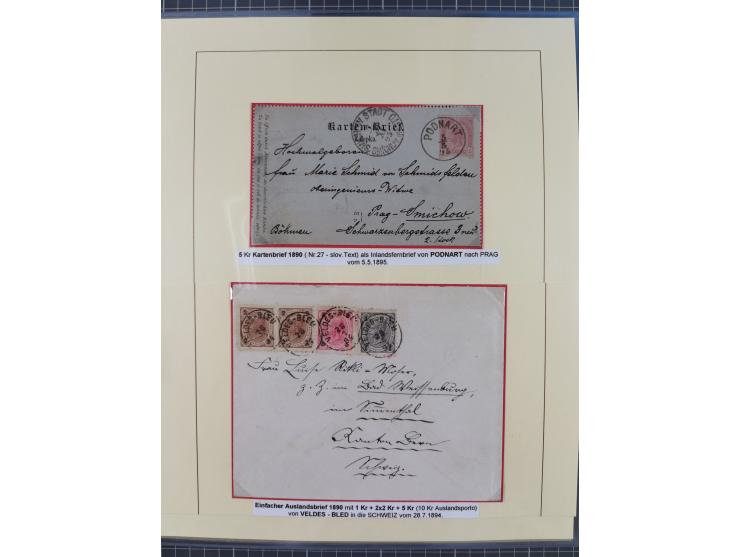 1885/99, umfangreiche Krain Briefsammlung mit über 140 Briefen und Karten, viele Mehrfach- und Mischfrankaturen sowie weitere