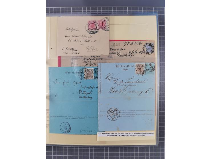 1885/99, umfangreiche Krain Briefsammlung mit über 140 Briefen und Karten, viele Mehrfach- und Mischfrankaturen sowie weitere