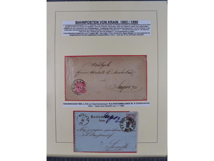 1885/99, umfangreiche Krain Briefsammlung mit über 140 Briefen und Karten, viele Mehrfach- und Mischfrankaturen sowie weitere