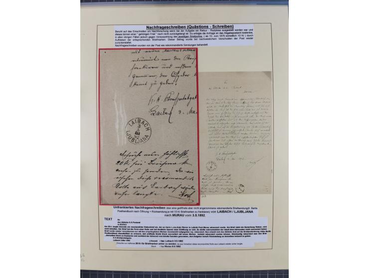 1885/99, umfangreiche Krain Briefsammlung mit über 140 Briefen und Karten, viele Mehrfach- und Mischfrankaturen sowie weitere