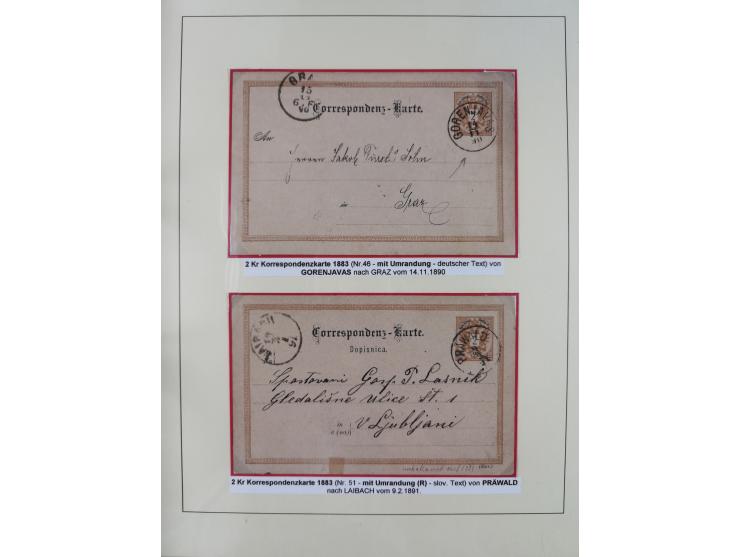 1885/99, umfangreiche Krain Briefsammlung mit über 140 Briefen und Karten, viele Mehrfach- und Mischfrankaturen sowie weitere