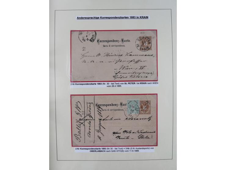 1885/99, umfangreiche Krain Briefsammlung mit über 140 Briefen und Karten, viele Mehrfach- und Mischfrankaturen sowie weitere