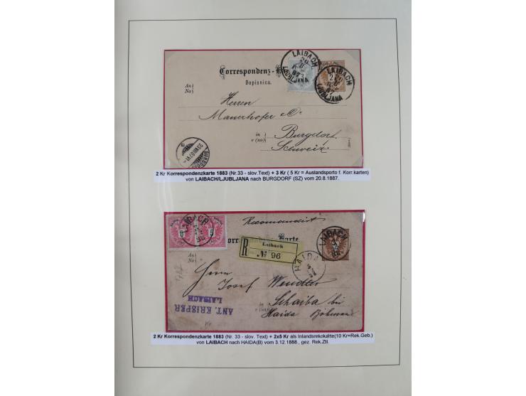 1885/99, umfangreiche Krain Briefsammlung mit über 140 Briefen und Karten, viele Mehrfach- und Mischfrankaturen sowie weitere