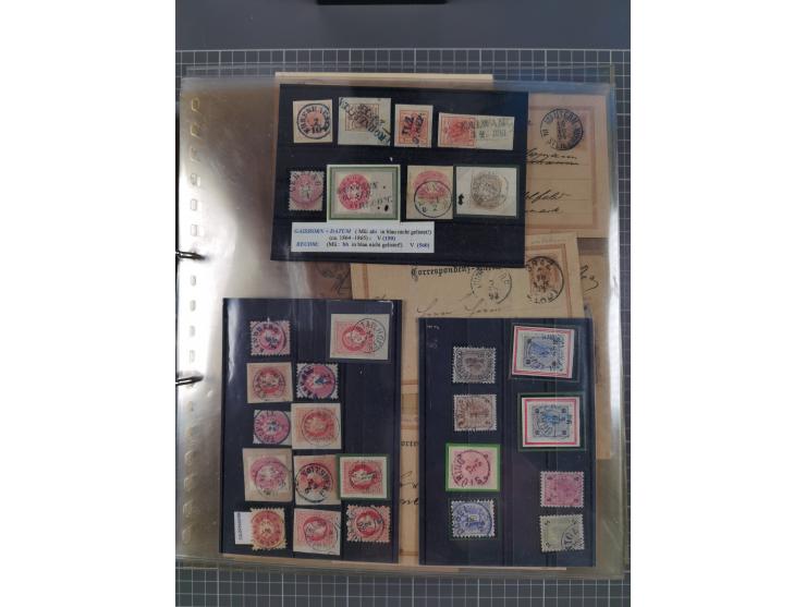 1850/95 (ca.), umfangreiche Stempelsammlung mit über 150 Briefen und Karten, Schwerpunkt Farbstempeln, dabei u.a. Mi.-Nr. 4X 