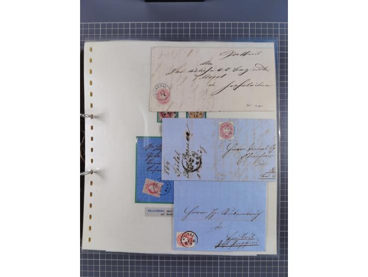 1850/95 (ca.), umfangreiche Stempelsammlung mit über 150 Briefen und Karten, Schwerpunkt Farbstempeln, dabei u.a. Mi.-Nr. 4X 