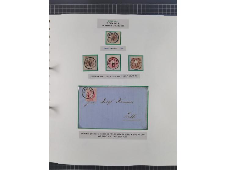 1850/95 (ca.), umfangreiche Stempelsammlung mit über 150 Briefen und Karten, Schwerpunkt Farbstempeln, dabei u.a. Mi.-Nr. 4X 