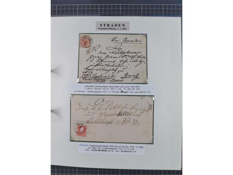 1850/95 (ca.), umfangreiche Stempelsammlung mit über 150 Briefen und Karten, Schwerpunkt Farbstempeln, dabei u.a. Mi.-Nr. 4X 