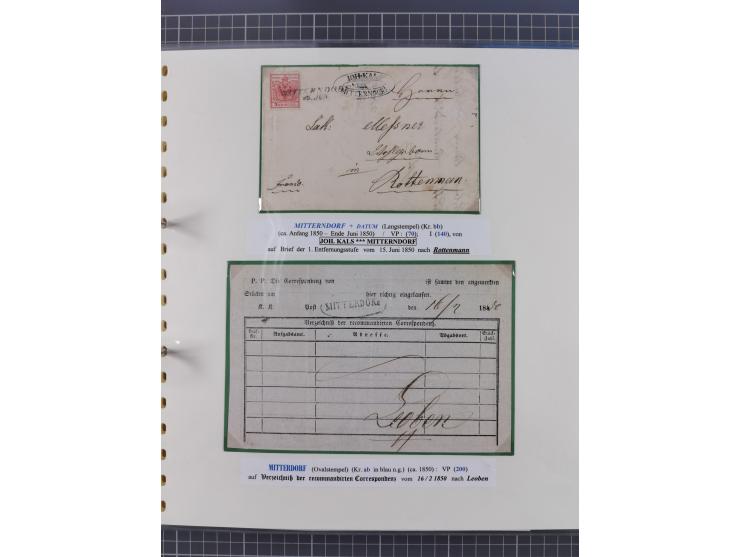 1850/95 (ca.), umfangreiche Stempelsammlung mit über 150 Briefen und Karten, Schwerpunkt Farbstempeln, dabei u.a. Mi.-Nr. 4X 
