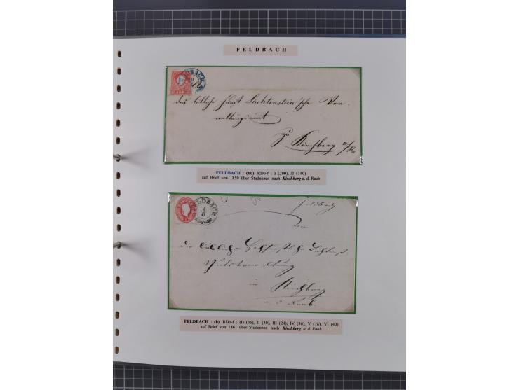 1850/95 (ca.), umfangreiche Stempelsammlung mit über 150 Briefen und Karten, Schwerpunkt Farbstempeln, dabei u.a. Mi.-Nr. 4X 