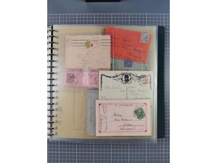 1858/1919 (ca.), interessante Zierbriefsammlung mit über 100 Briefen und Karten, dabei Firmenbriefe und Privatganzsachen, meh