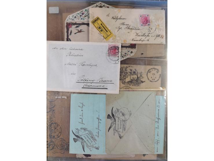 1858/1919 (ca.), interessante Zierbriefsammlung mit über 100 Briefen und Karten, dabei Firmenbriefe und Privatganzsachen, meh