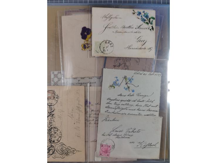 1858/1919 (ca.), interessante Zierbriefsammlung mit über 100 Briefen und Karten, dabei Firmenbriefe und Privatganzsachen, meh