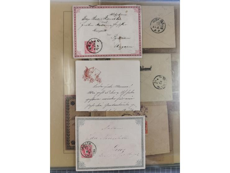 1858/1919 (ca.), interessante Zierbriefsammlung mit über 100 Briefen und Karten, dabei Firmenbriefe und Privatganzsachen, meh