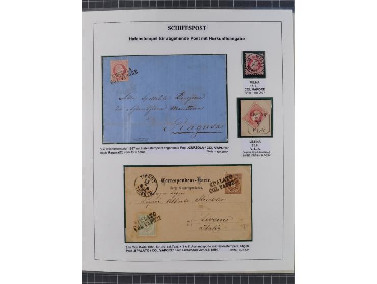 1869/1915, reichhaltige Schiffspost-Sammlung mit über 60 Briefen und Karten, inklusive Ungarn-Kroatien, viele interessante St