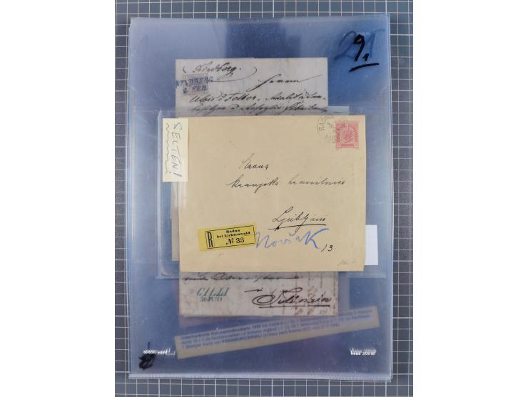 1850/1914, kleine gestempelte Partie mit 16 Briefen und Karten, dabei bessere Stücke mit u.a. Mi.-Nr. 3X (gefaltet) mit “LEOB