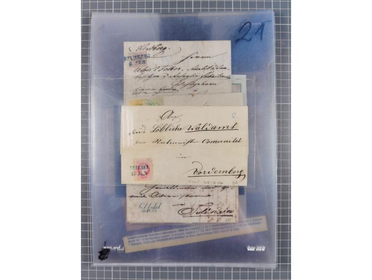 1850/1914, kleine gestempelte Partie mit 16 Briefen und Karten, dabei bessere Stücke mit u.a. Mi.-Nr. 3X (gefaltet) mit “LEOB