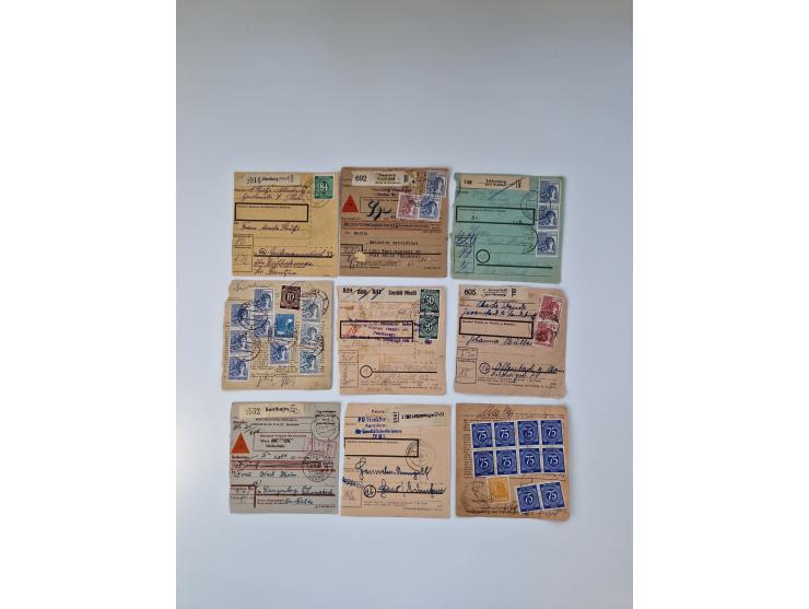 1946/47, interessanter Sammlungsposten mit über 100 Paketkarten mit vielen Einzel- und Mehrfachfrankaturen, interessanten Ver