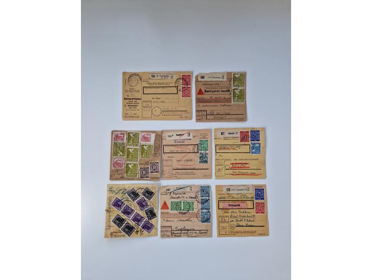 1946/47, interessanter Sammlungsposten mit über 100 Paketkarten mit vielen Einzel- und Mehrfachfrankaturen, interessanten Ver