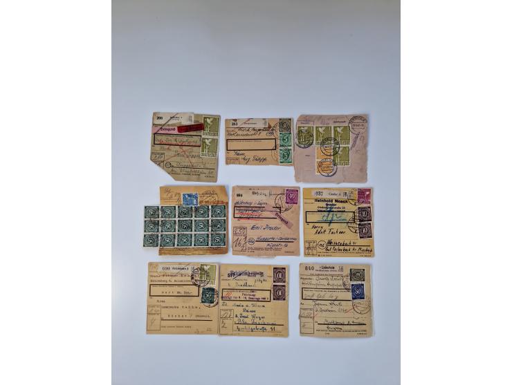 1946/47, interessanter Sammlungsposten mit über 100 Paketkarten mit vielen Einzel- und Mehrfachfrankaturen, interessanten Ver