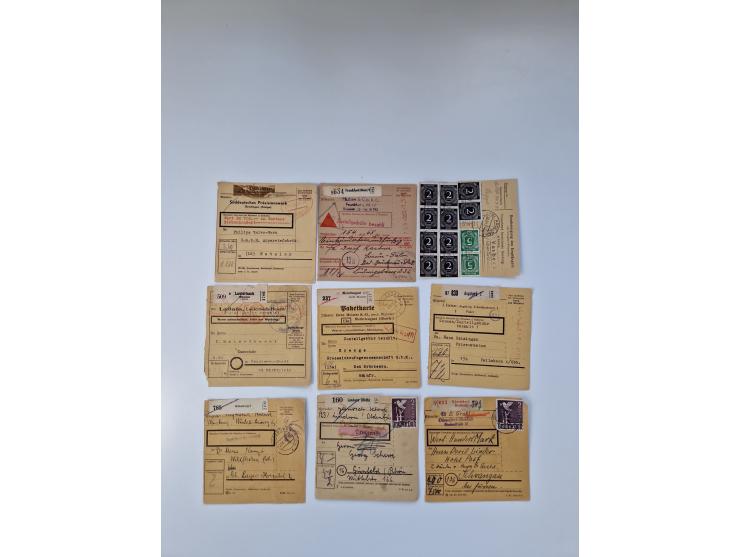 1946/47, interessanter Sammlungsposten mit über 100 Paketkarten mit vielen Einzel- und Mehrfachfrankaturen, interessanten Ver