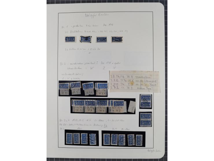 1948, Partie auf drei Blättern und Steckkarten mit unterschiedlichen Zähnungen und Wasserzeichen, einige Einheiten und Randst