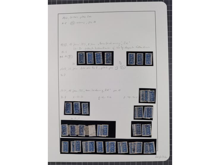 1948, Partie auf drei Blättern und Steckkarten mit unterschiedlichen Zähnungen und Wasserzeichen, einige Einheiten und Randst