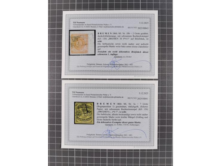 1860/67, 7 ungebrauchte und gestempelte Werte, dabei Mi. 3a und 10b, teils etwas fehlerhaft, aber insgesamt sehr sauber, jede