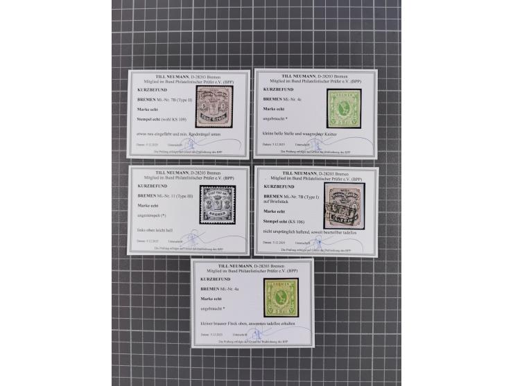 1860/67, 7 ungebrauchte und gestempelte Werte, dabei Mi. 3a und 10b, teils etwas fehlerhaft, aber insgesamt sehr sauber, jede