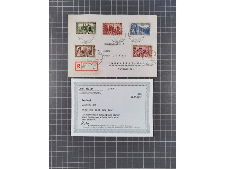 1930/53, 8 Satz-Briefe bzw. -umschläge, dabei Mi.-Nr. 135-41 R-Fernbrief, 255-59 FDC (beschnitten), 297/98 R-Brief, 299-03 R-