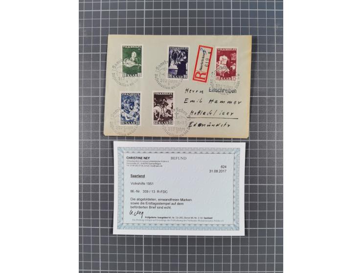 1930/53, 8 Satz-Briefe bzw. -umschläge, dabei Mi.-Nr. 135-41 R-Fernbrief, 255-59 FDC (beschnitten), 297/98 R-Brief, 299-03 R-