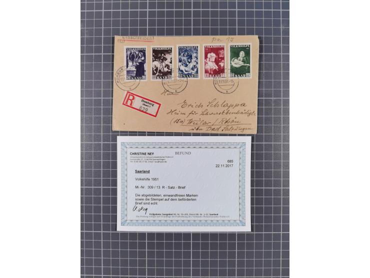 1930/53, 8 Satz-Briefe bzw. -umschläge, dabei Mi.-Nr. 135-41 R-Fernbrief, 255-59 FDC (beschnitten), 297/98 R-Brief, 299-03 R-
