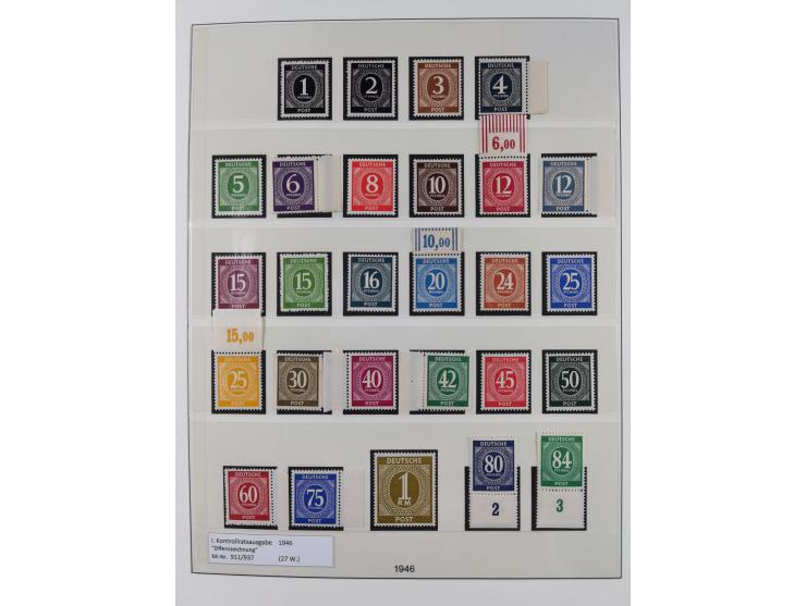 1945/49, postfrische in den Hauptnummern komplette Sammlungen Alliierte Besetzung und Bizone, dabei u.a. Mi.-Nr. A IX/II und 