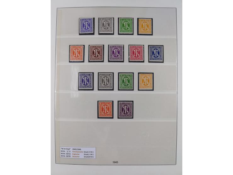 1945/49, postfrische in den Hauptnummern komplette Sammlungen Alliierte Besetzung und Bizone, dabei u.a. Mi.-Nr. A IX/II und 