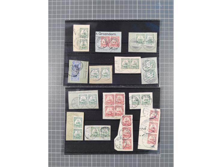 1897/1914, 28 Briefstücke inkl. sieben Postanweisungs-Briefstücken mit Paaren bzw. “Mehrfachfrankaturen” diverser Marken mit 