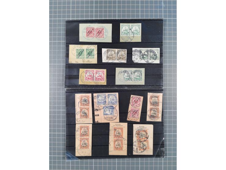 1897/1914, 28 Briefstücke inkl. sieben Postanweisungs-Briefstücken mit Paaren bzw. “Mehrfachfrankaturen” diverser Marken mit 