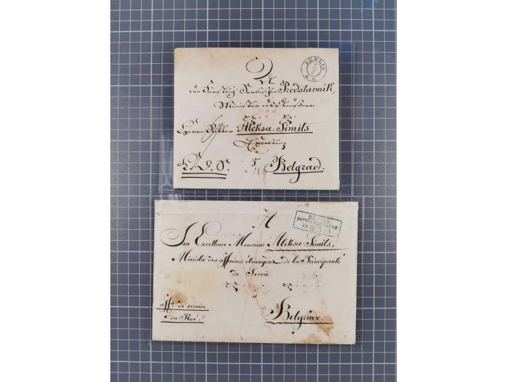 1856/78 (ca.), Destination Belgrad, kleine Partie mit 3 Briefen und einer Vorderseite aus dem preußischen Gebiet nach Belgrad