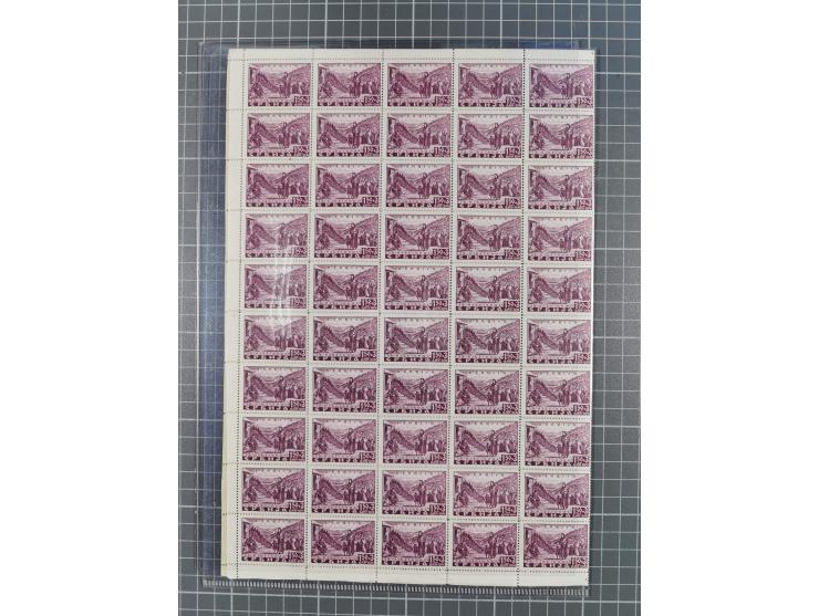 1941, Semendria 1,50 D., gezähnt 12½, kompletter Bogen (gefaltet) mit Plattenfehler “große weiße Stelle unten in O" (Feld 13)