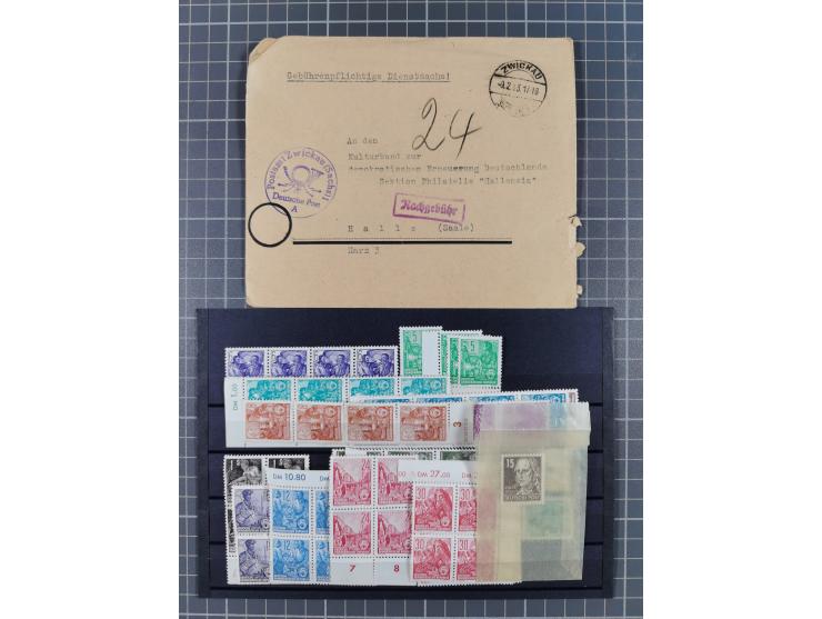 1949/53, postfrische Partie, fast ausschließlich in Bogen teilen und Bogen, dabei Bach (50), Köpfe II (ca. 10), etc.