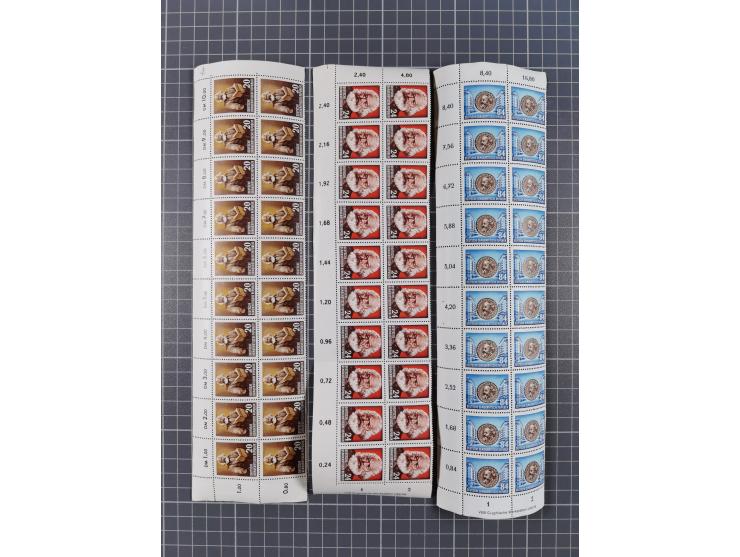 1949/53, postfrische Partie, fast ausschließlich in Bogen teilen und Bogen, dabei Bach (50), Köpfe II (ca. 10), etc.