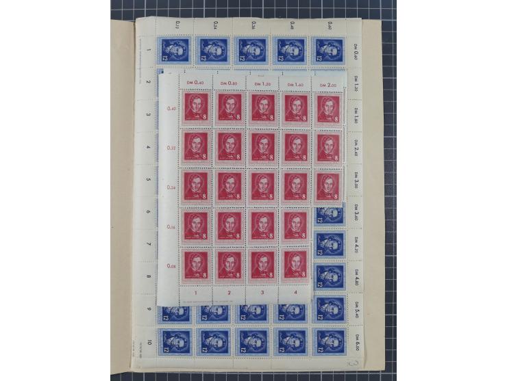 1949/53, postfrische Partie, fast ausschließlich in Bogen teilen und Bogen, dabei Bach (50), Köpfe II (ca. 10), etc.