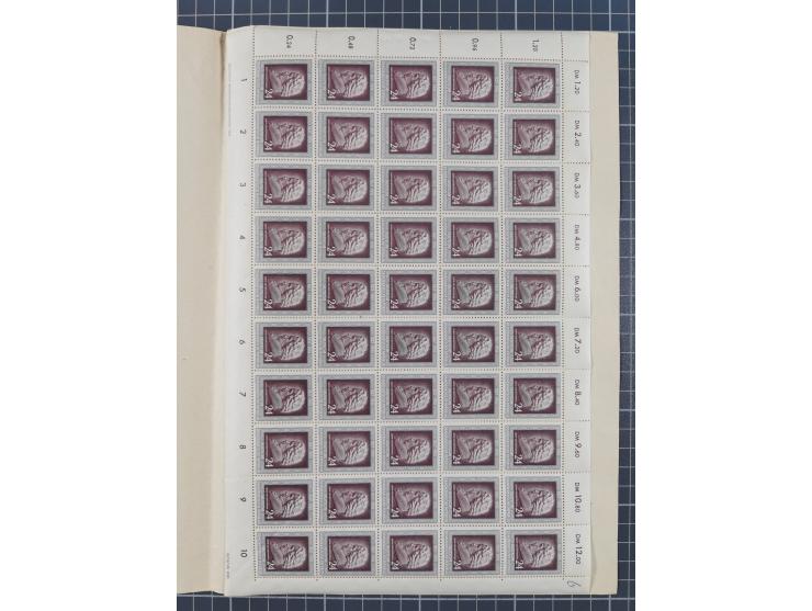 1949/53, postfrische Partie, fast ausschließlich in Bogen teilen und Bogen, dabei Bach (50), Köpfe II (ca. 10), etc.