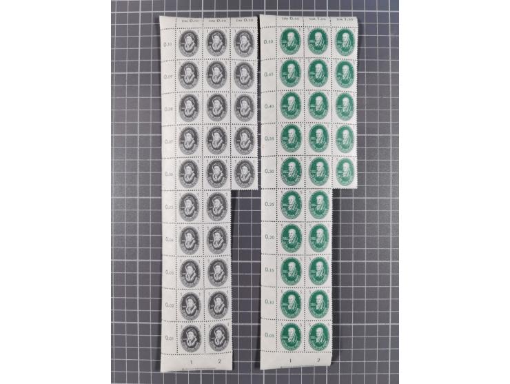 1949/53, postfrische Partie, fast ausschließlich in Bogen teilen und Bogen, dabei Bach (50), Köpfe II (ca. 10), etc.